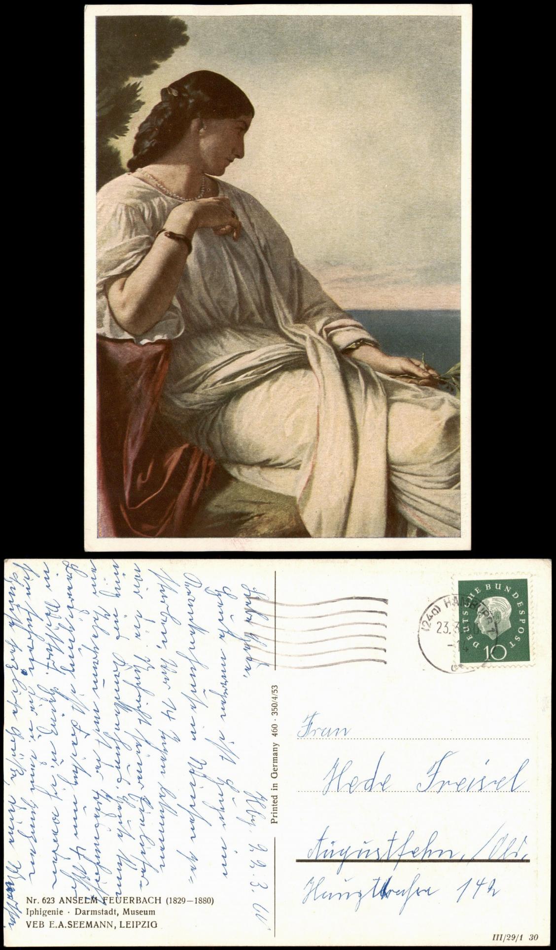 Artist card ANSEEM FEUERBACH Iphigenia (Darmstadt, Museum) 1960