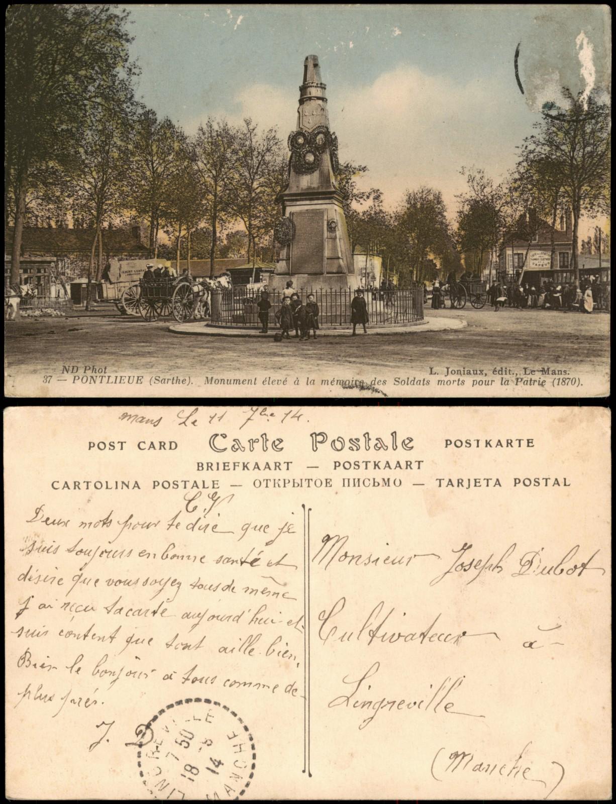 Pontlieue Monument élevé mémoire des Soldats morts pour la Patrie (1870) 1914