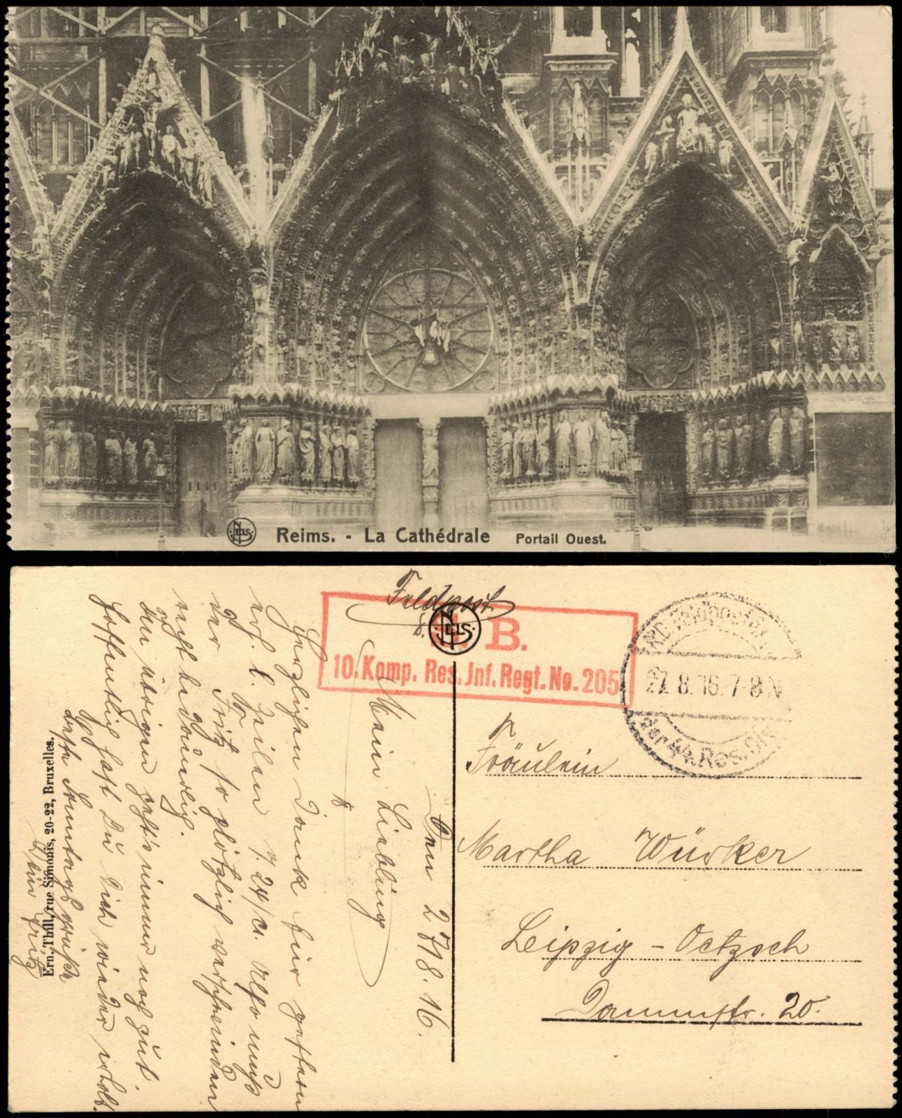 CPA Reims Reims La Cathedral Cathedral 1916 1st World War II Field Post