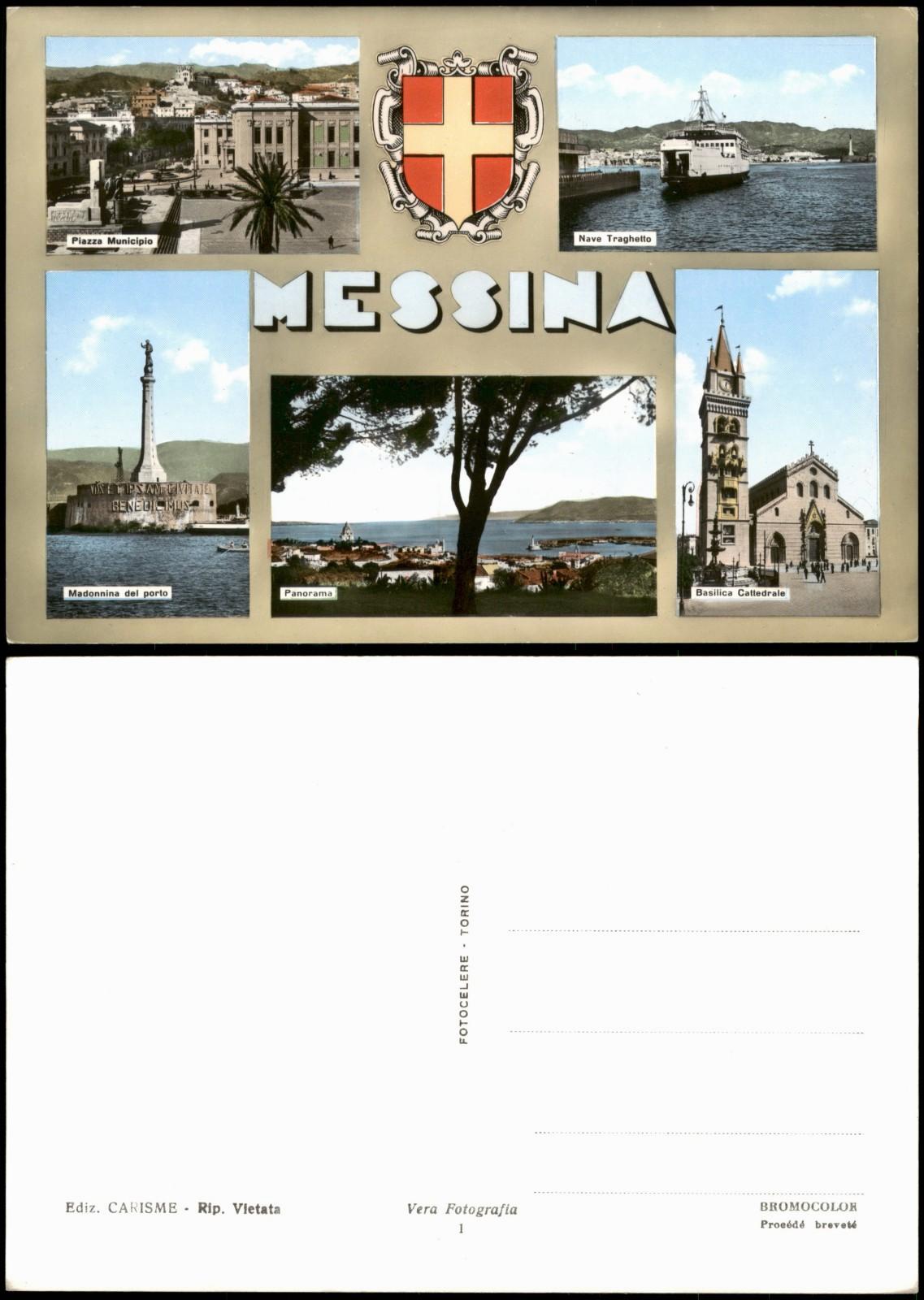 Cartoline Messina Multi Picture Map with 5 Location Views 1970
